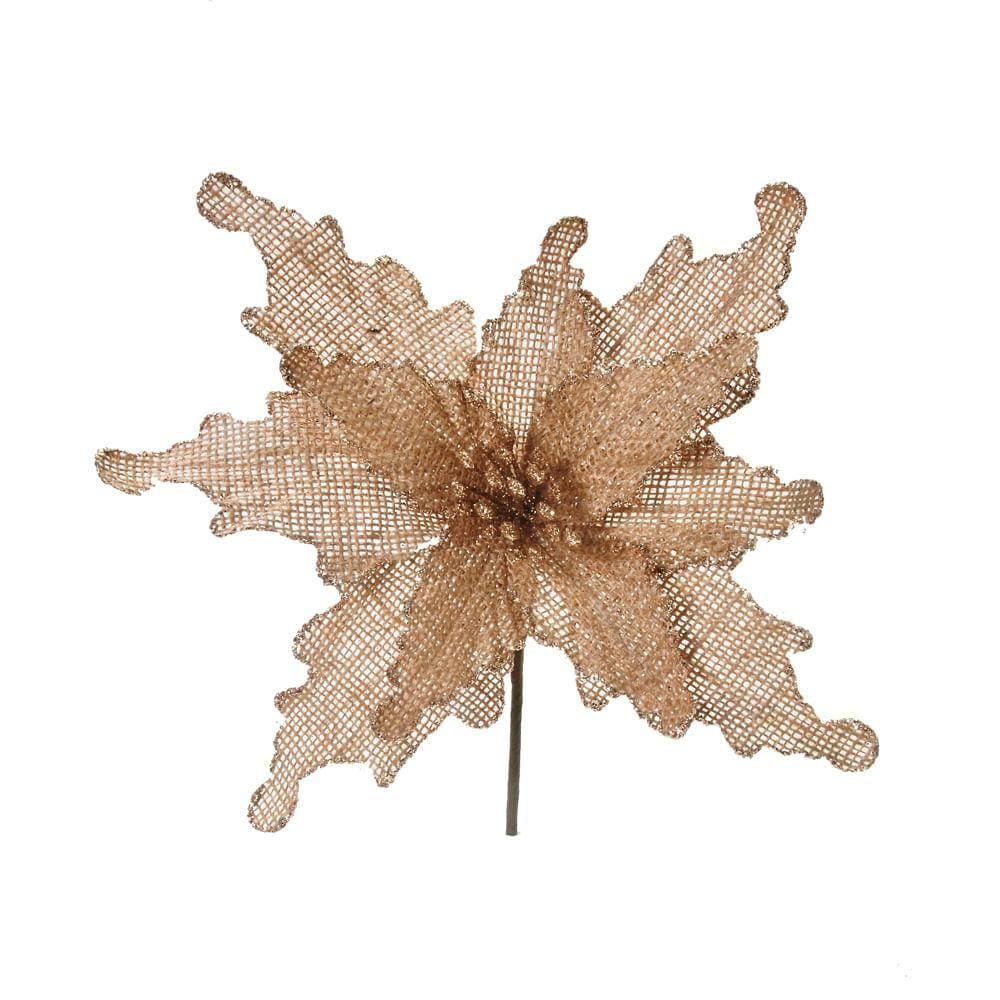 Flor Natal Curto Juta Natural Com Glitter 30x25x25cm 1616453