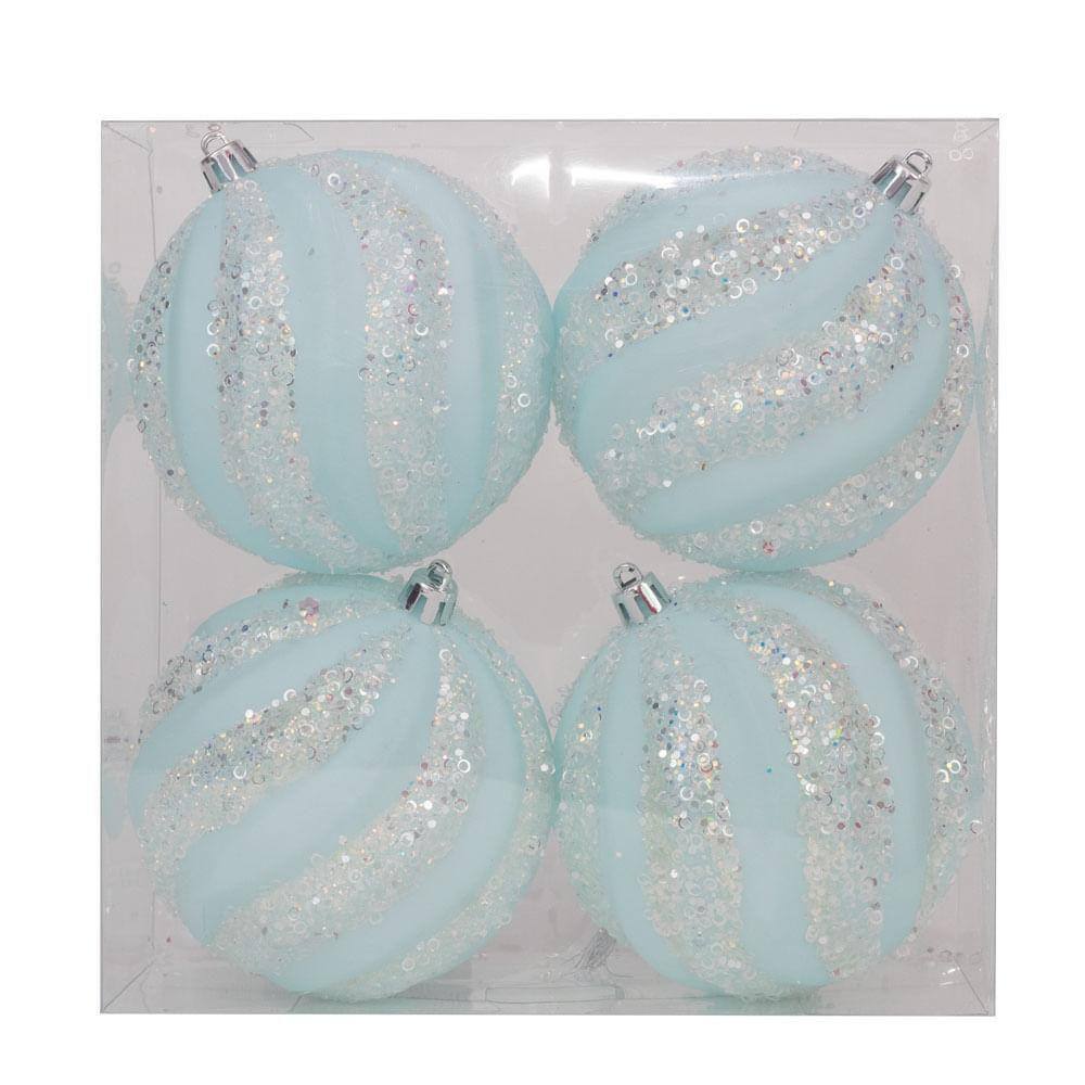 Jogo C/4 Peças Bolas Listra Glitter Azul Claro 10cm 1019212