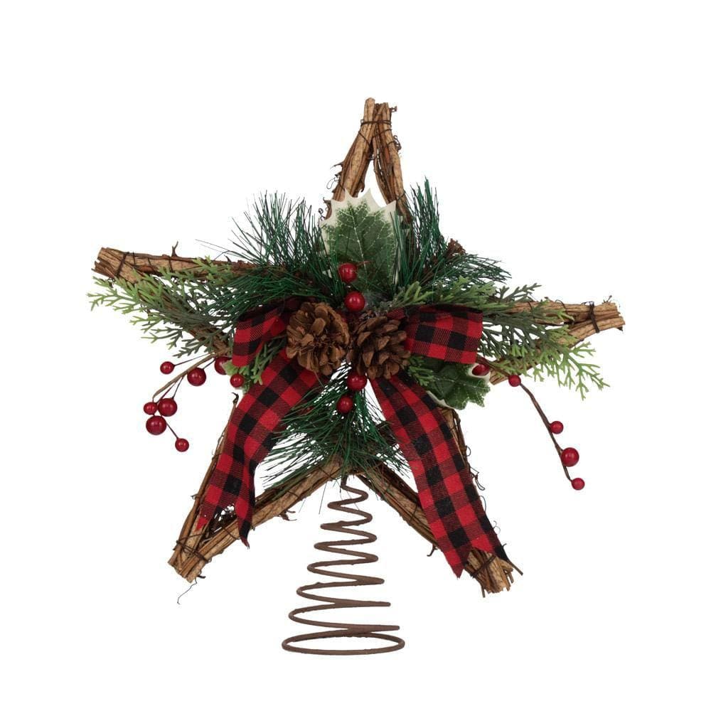 Ponteira De Árvore Rattan Com Laço Xadrez 33x33x8cm 1025632