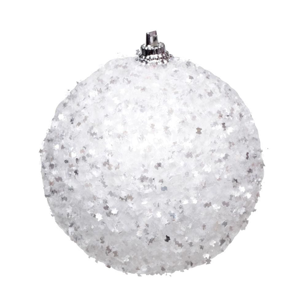 Jogo C/6 Peças Bolas Nevada Com Glitter Branco 8cm 1923544