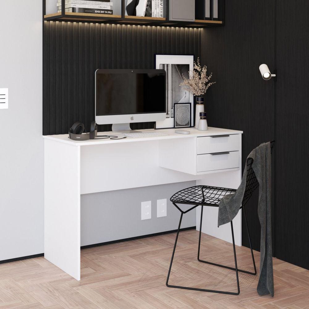 Mesa de Computador 122cm 2 Gavetas Turim Móveis Sul Branco