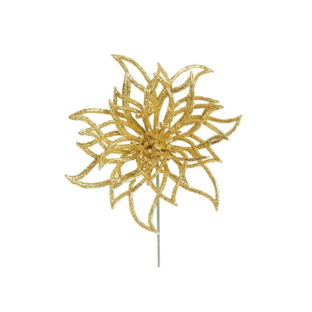 Flor De Natal Poinsetia Glitter Ouro 1un 20x12x12cm 1922918