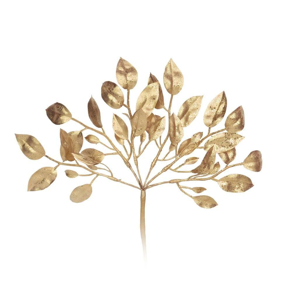 Galho Curto C/ Folhas Metalizadas 25x20x3cm C/1 Unid