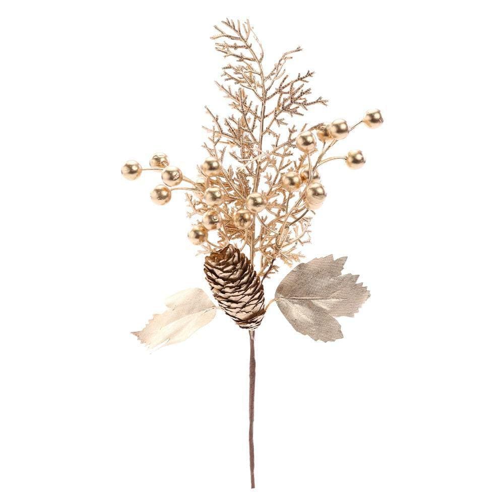 Pick Natalino C/folh/frut Ouro Pinhas 30x14x4cm 1101830