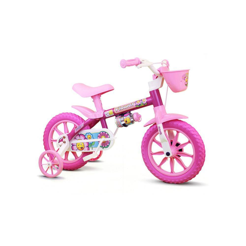Bicicleta Nathor Aro 12 Flower Rosa/Branco C/Cesta