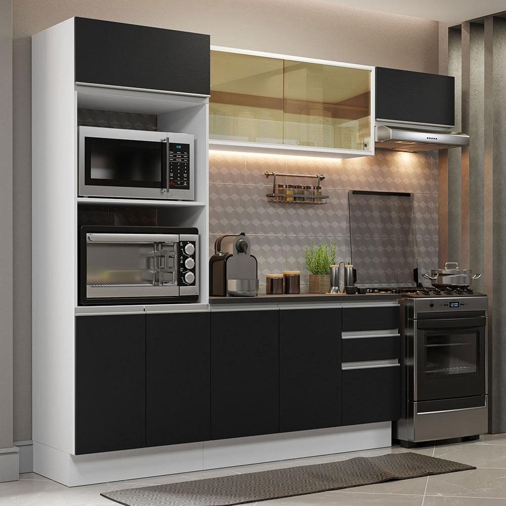 Armário de Cozinha Completa 100% MDF 250cm Branco/Preto Acordes Madesa 04