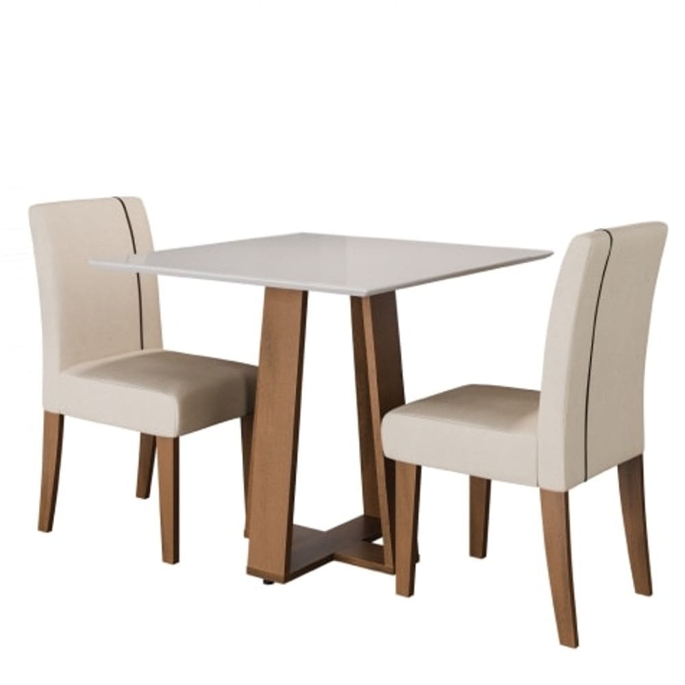 Conjunto de Mesa Sala de Jantar Atenas com 2 Cadeiras Carvalho/Off White/Bege 0,90m Quadrada Dobuê