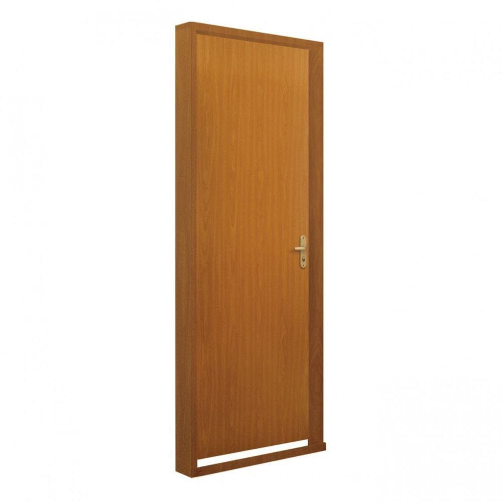 Kit Porta de Madeira Marromamínica Colmeia Batente de Alumínio 3,6cm Frisada 212x85cm Cantareira MGM Mogno