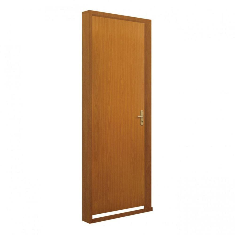 Kit Porta de Madeira Marromamínica Colmeia Batente de Alumínio 3,6cm Frisada 212x75cm Cantareira MGM Mogno