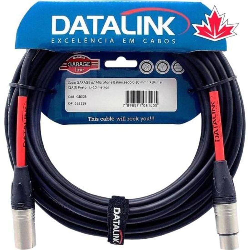 Cabo Para Microfone Garage Xlr(m) Xlr(f) 10m Datalink