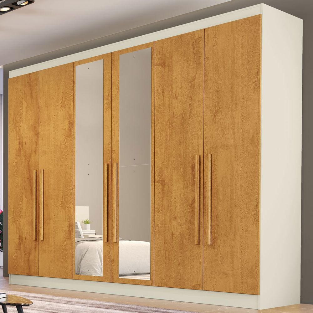 Guarda-roupa Casal Oslo 6 Portas 4 Gavetas 100% Mdf Com Espelho Off White/peroba - Mademarques