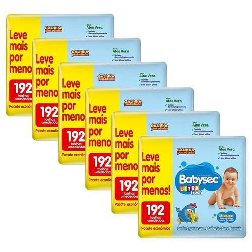 Kit 6 Lenços Umedecidos Babysec Galinha Pintadinha Ultrafresh 192 unidades cada Menor preço em Kit 6 Lenços Umedecidos Babysec Galinha Pintadinha Ultrafresh 192 unidades cada