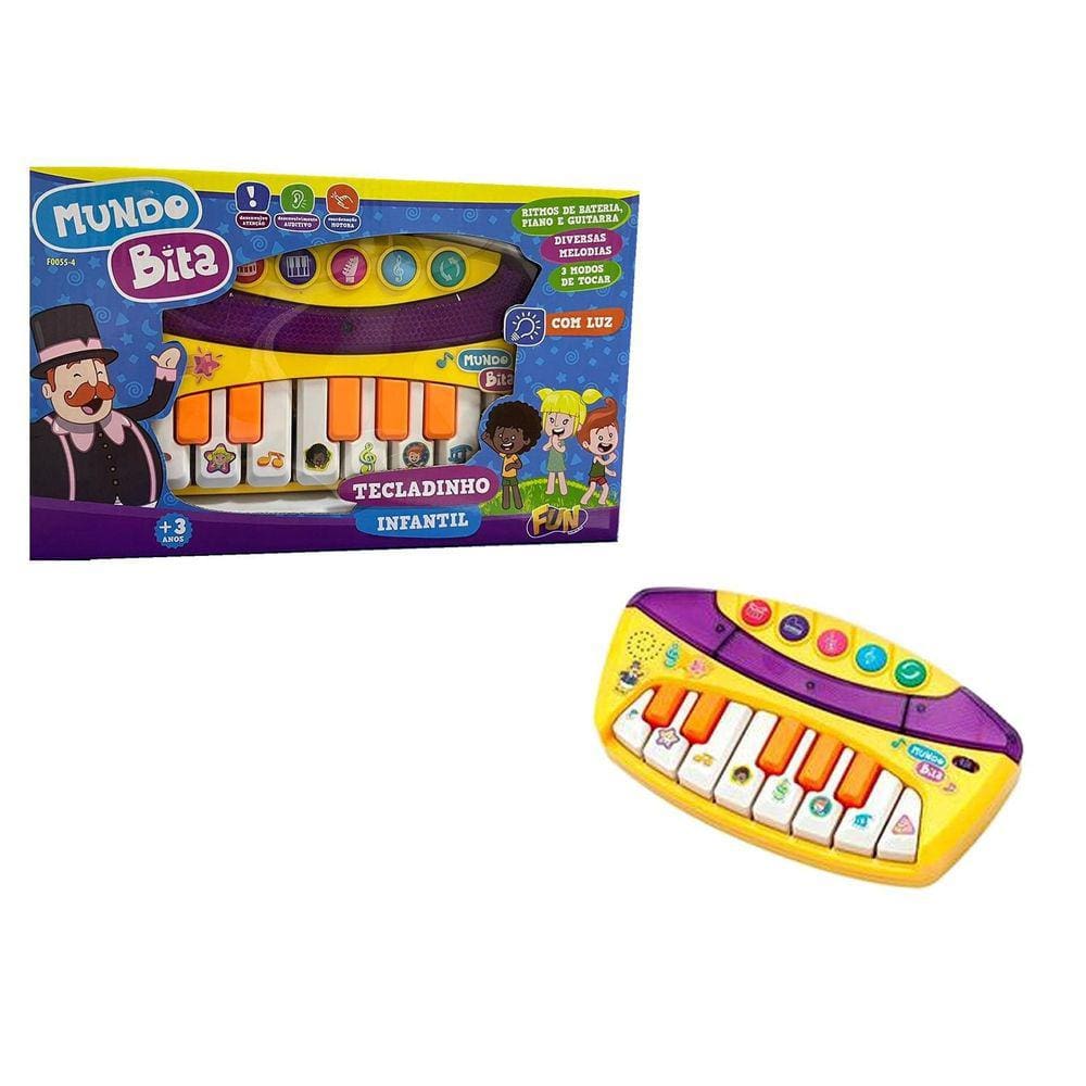 Teclado Infantil Mundo Bita Com Som E Luz Fun 554
