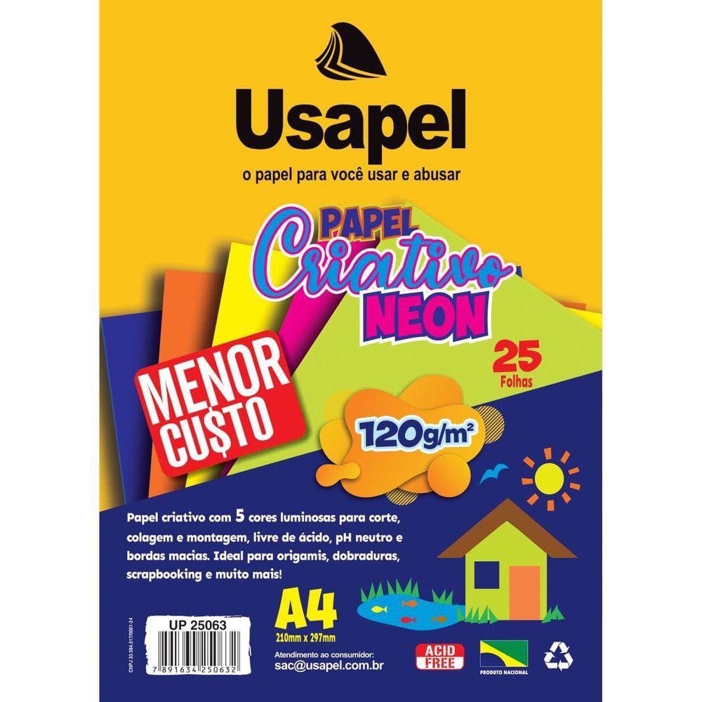 Bloco para Educacao Artistica Usapel Neon 5COR. A4 120G 25FL