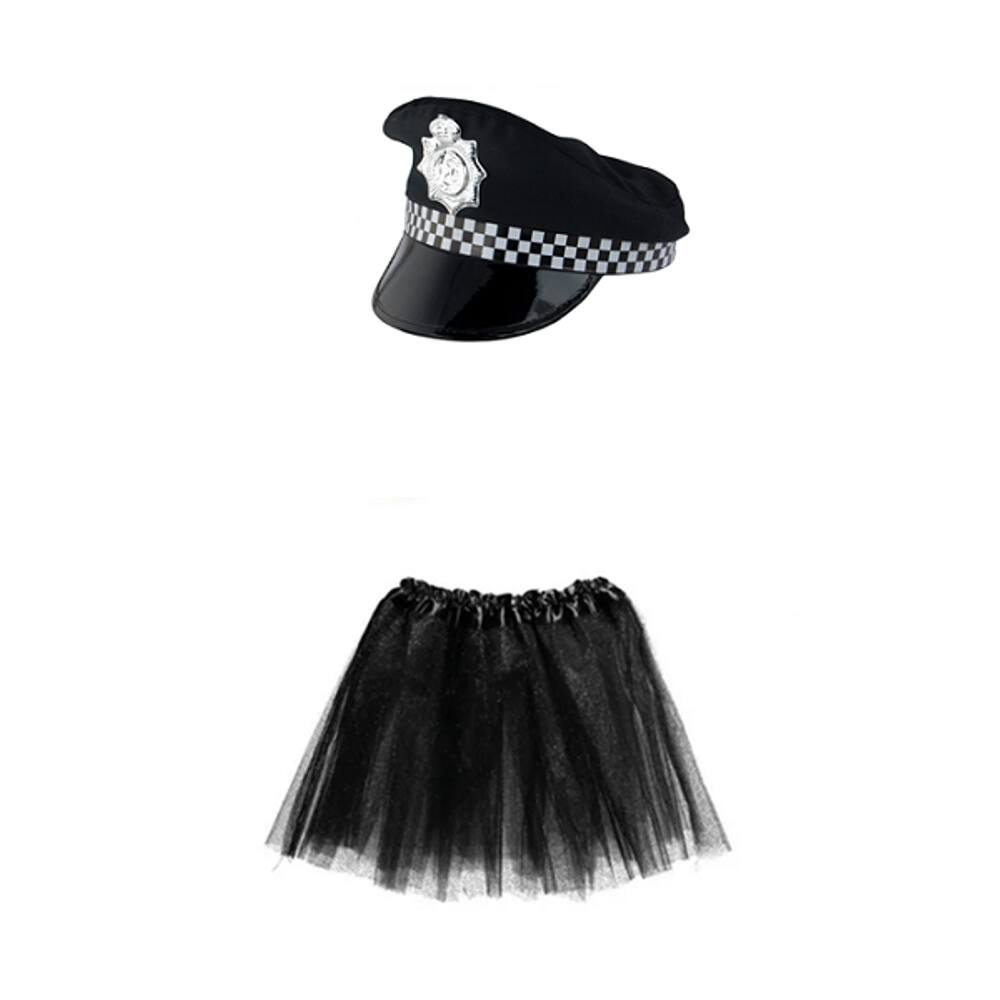 Fantasia Policial Feminina C/ Quepe e Saia 35 Cm - 2 Peças