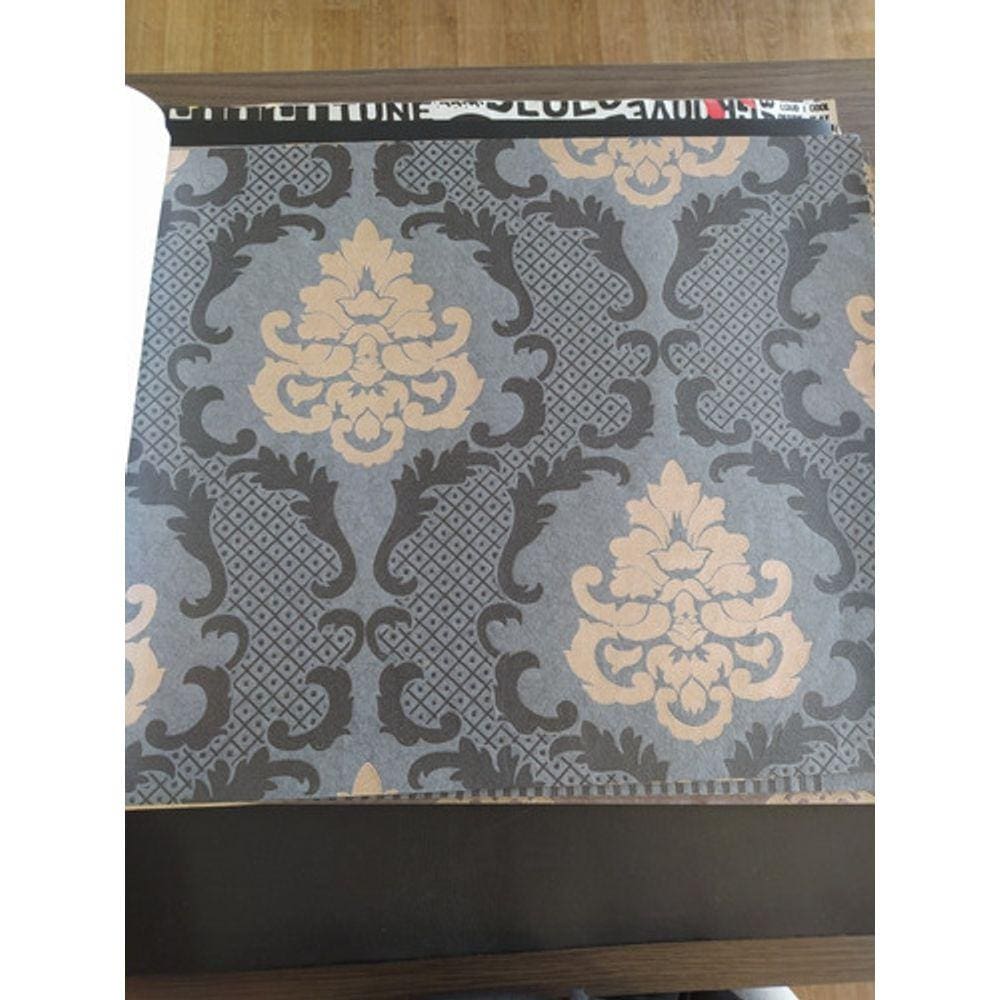 Papel De Parede Lavável Verde Arabesco Preto