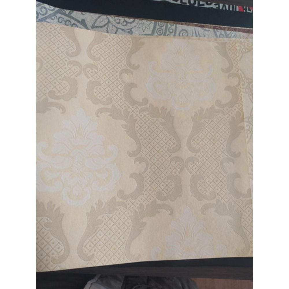 Papel De Parede Lavável Amarelo Com Arabesco Bege