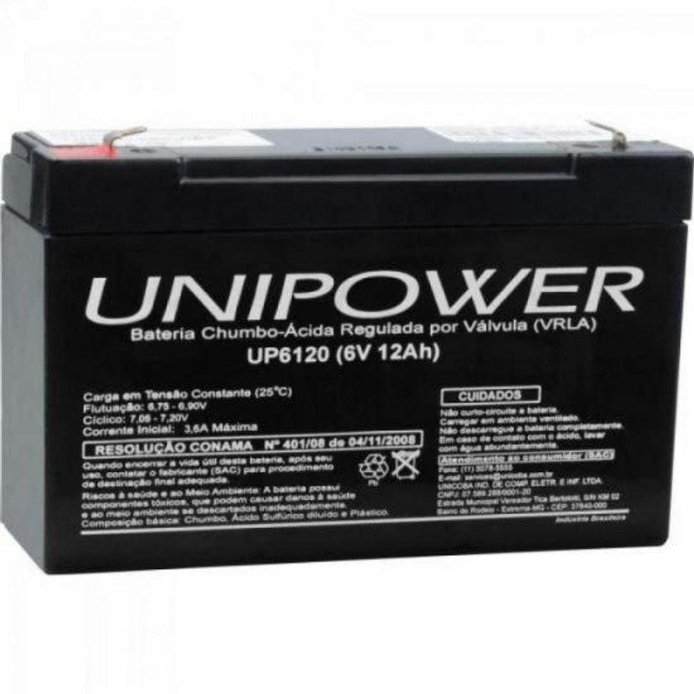 Bateria Estacionária Selada 6V/12A Vrla Up6120 Unipower
