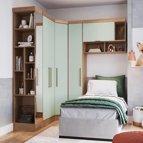 Quarto Modulado Solteiro Infinity com 5 Portas - Macadâmia/Pistache Menor preço em Quarto Modulado Solteiro Infinity com 5 Portas - Macadâmia/Pistache
