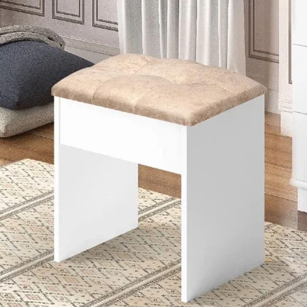 Puff Banqueta para Penteadeira Camarim Branco