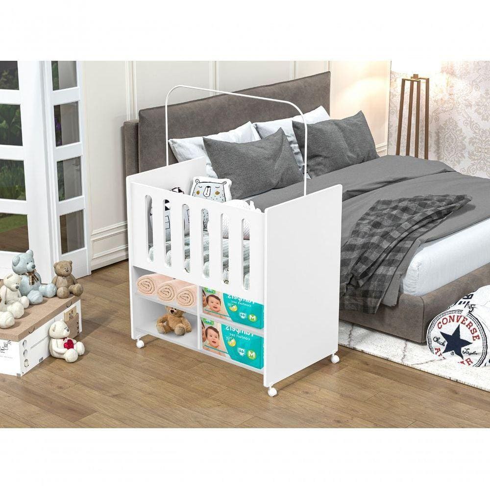 Berço Bebe Moises Fofura Branco Mdf C/Colchão Porta Fraldas
