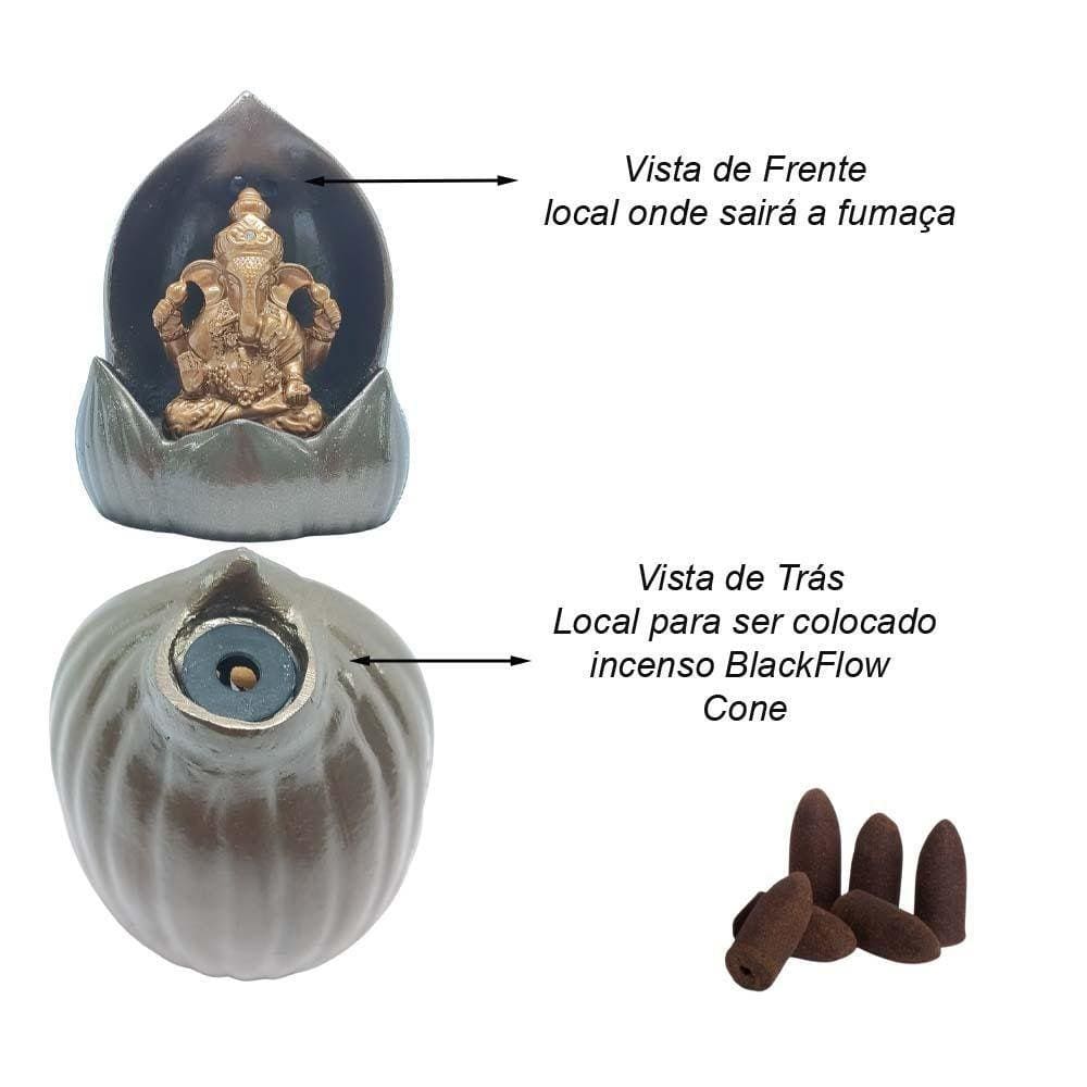 Incensário Cascata De Fumaça Ganesha Flor De Lotus