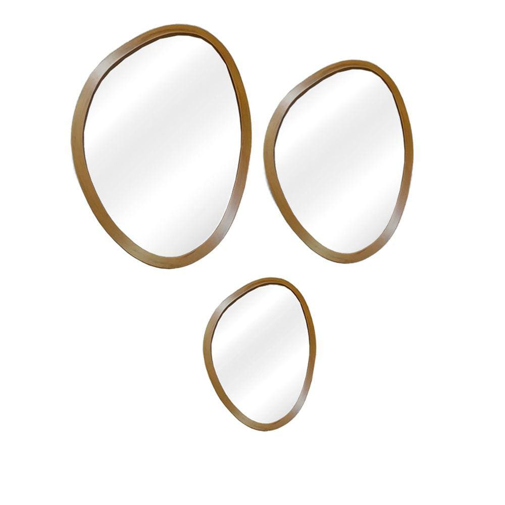 Kit Espelho Decorativo Orgânico Freijó 35x50, 50x64 e 64x77 cm