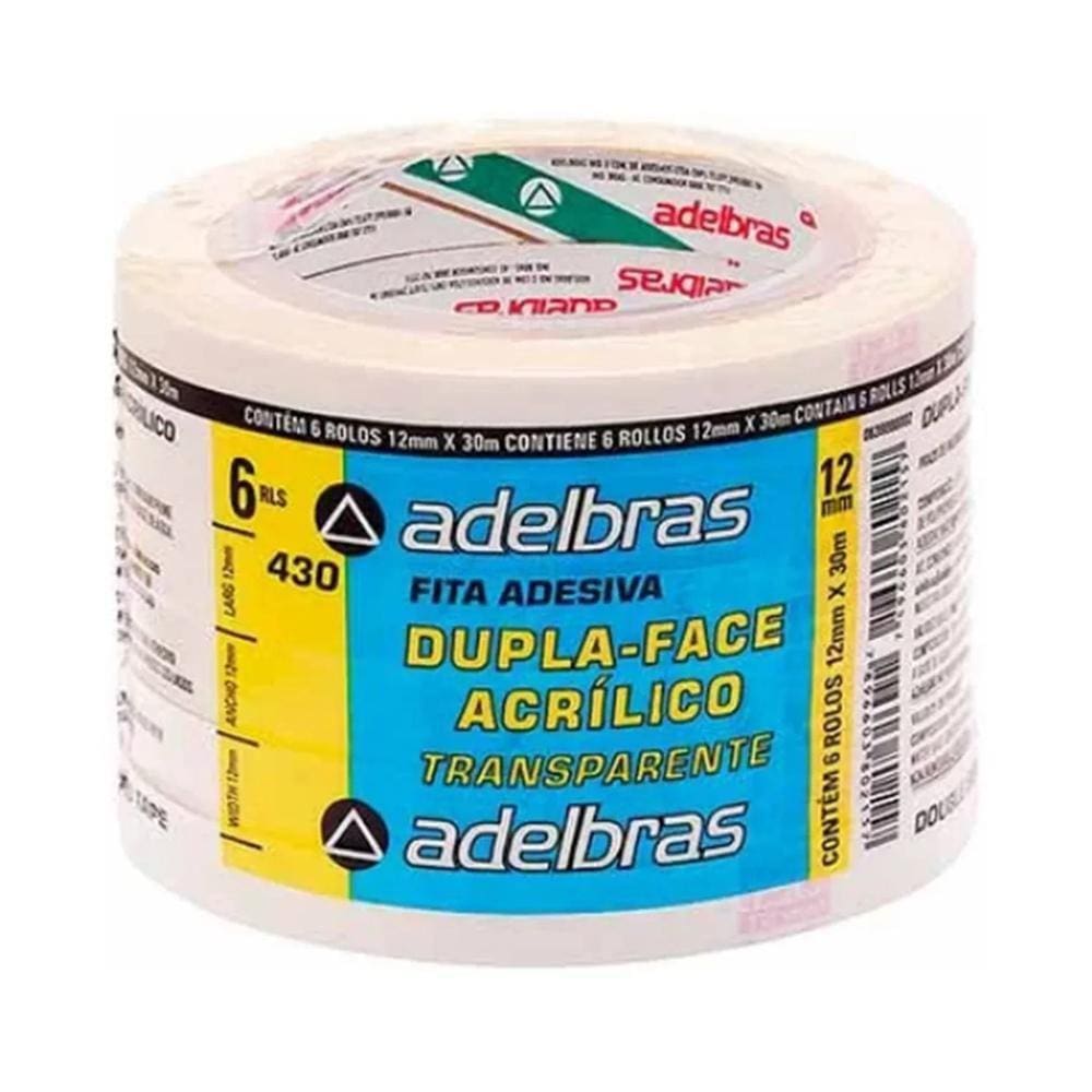 Fita Adesiva Fina Dupla Face Transparente 12X30 Kit 6