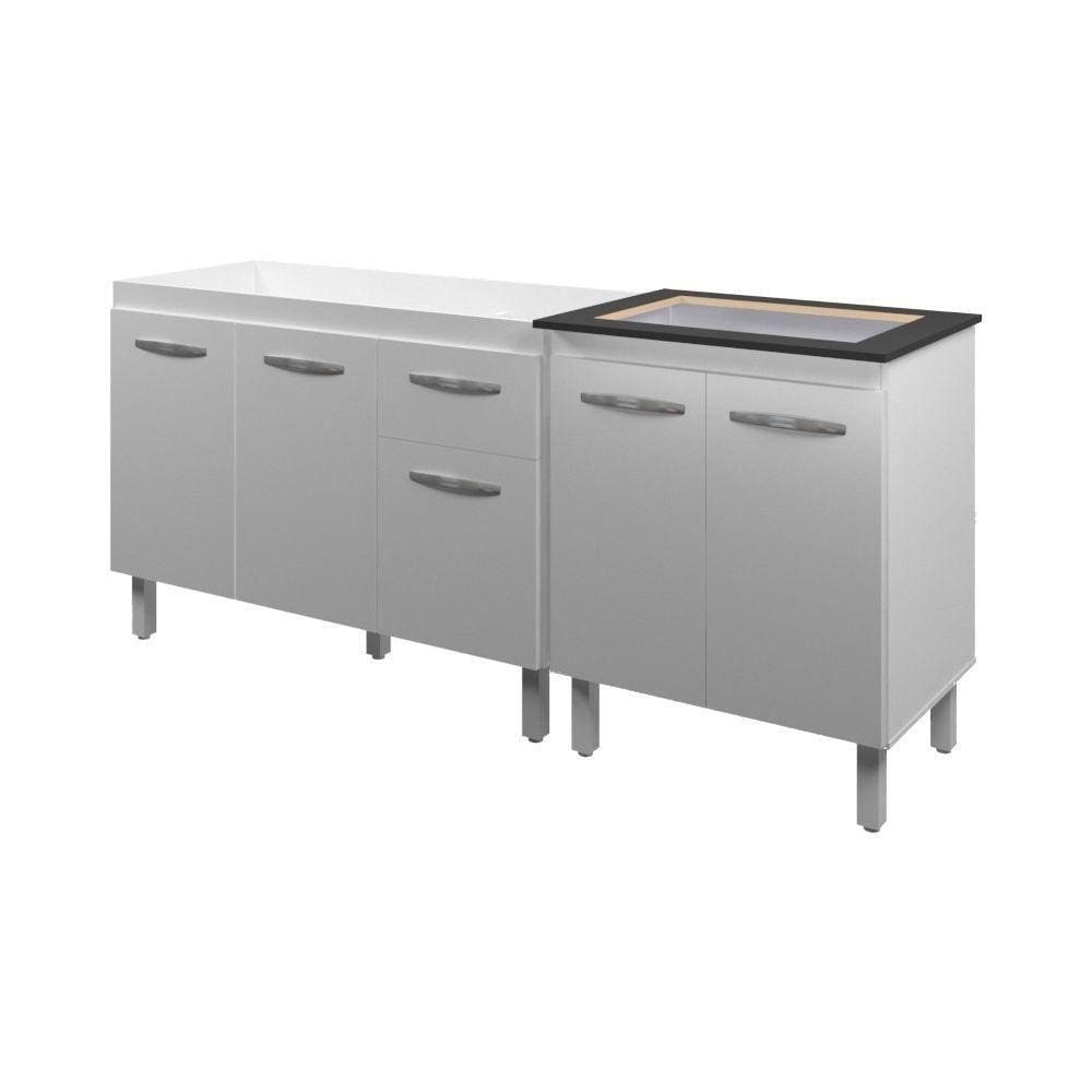 Armário Cozinha 120Cm Com Balcão Cooktop 4 Bocas Branco