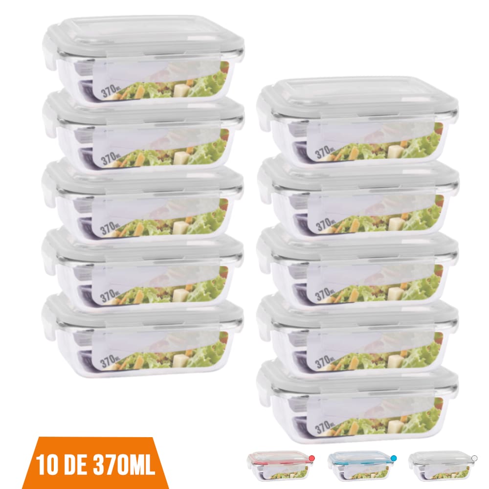 Kit Com 8 Potes Vidro Hermético Click Glass Marmita 370ml