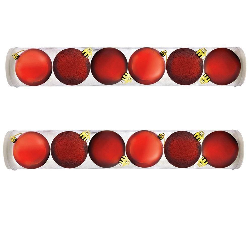 Kit 2 Tubos Bola De Natal Mista Vermelha 7cm Com 6Un