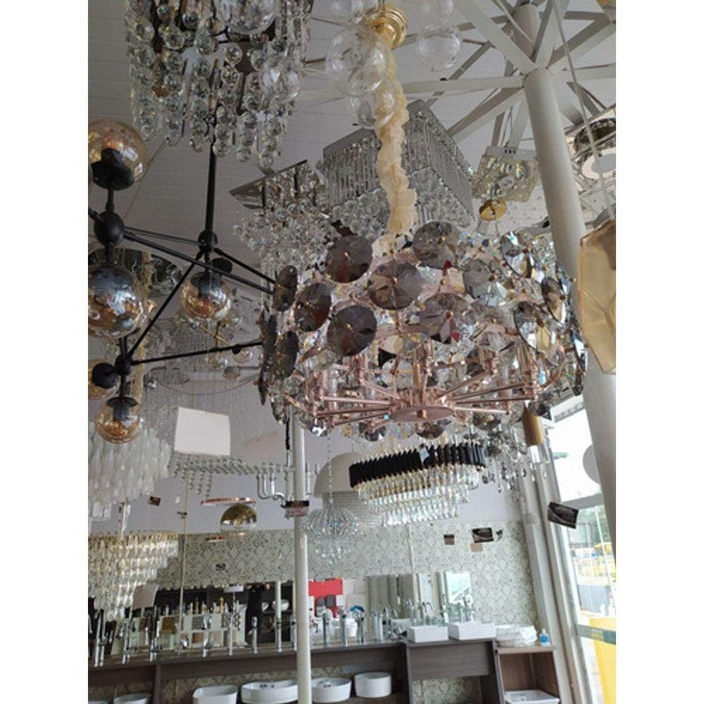Lustre Pendente Moderno Rose Gold Com Cristais