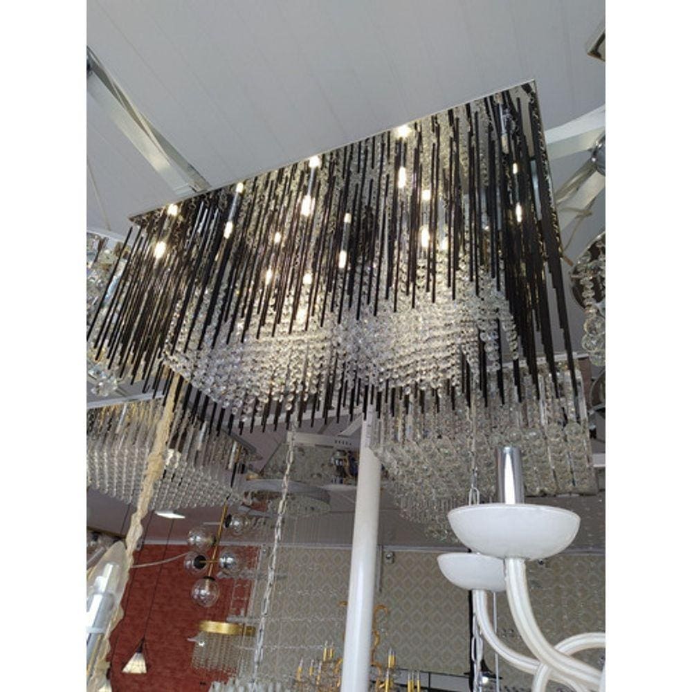 Lustre Cristal Retangular Com Detalhes Pretos