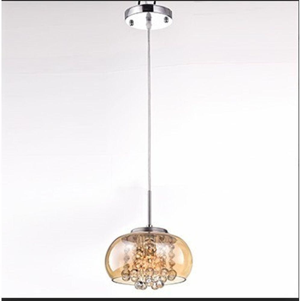 Pendente De Vidro Champagne Com Cristais Na Cor Transparente