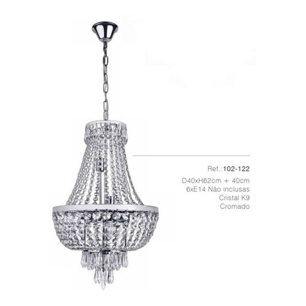 Lustre Pendente Cristal K9 6xe14 D40x62cm
