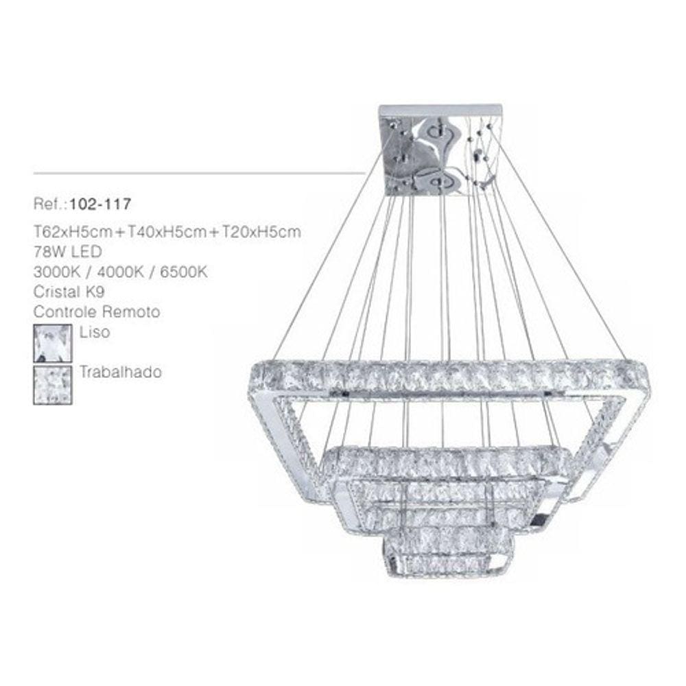 Lustre Pendente D62x40x20xh5cm 78w Cristal K9 C/r