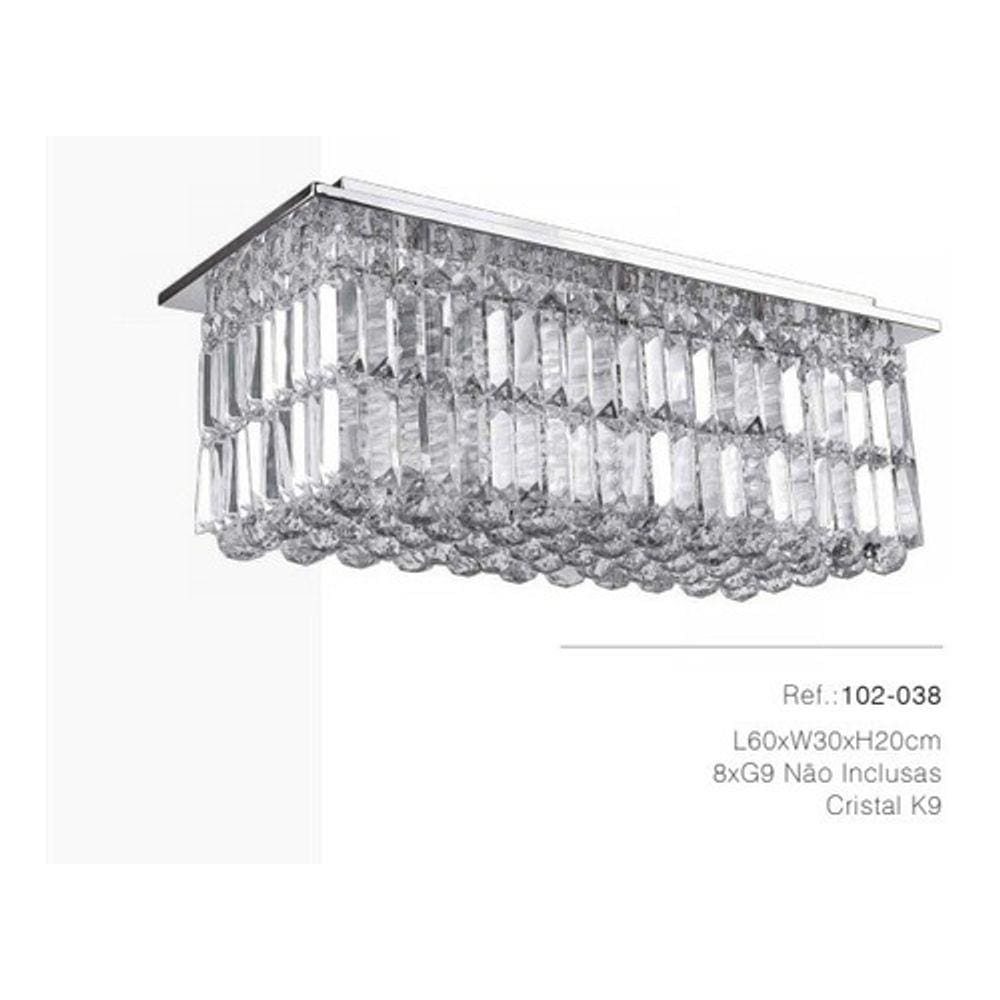 Lustre Plafon T60x30xh20cm 30w 8xg9 Cristal K9