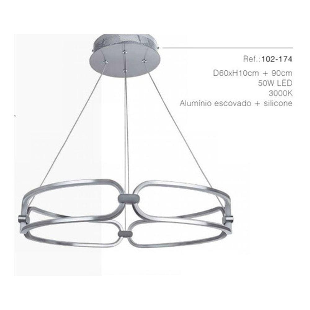 Lustre Pendente Alum/silic D60xh120cm 50w Led 3000k