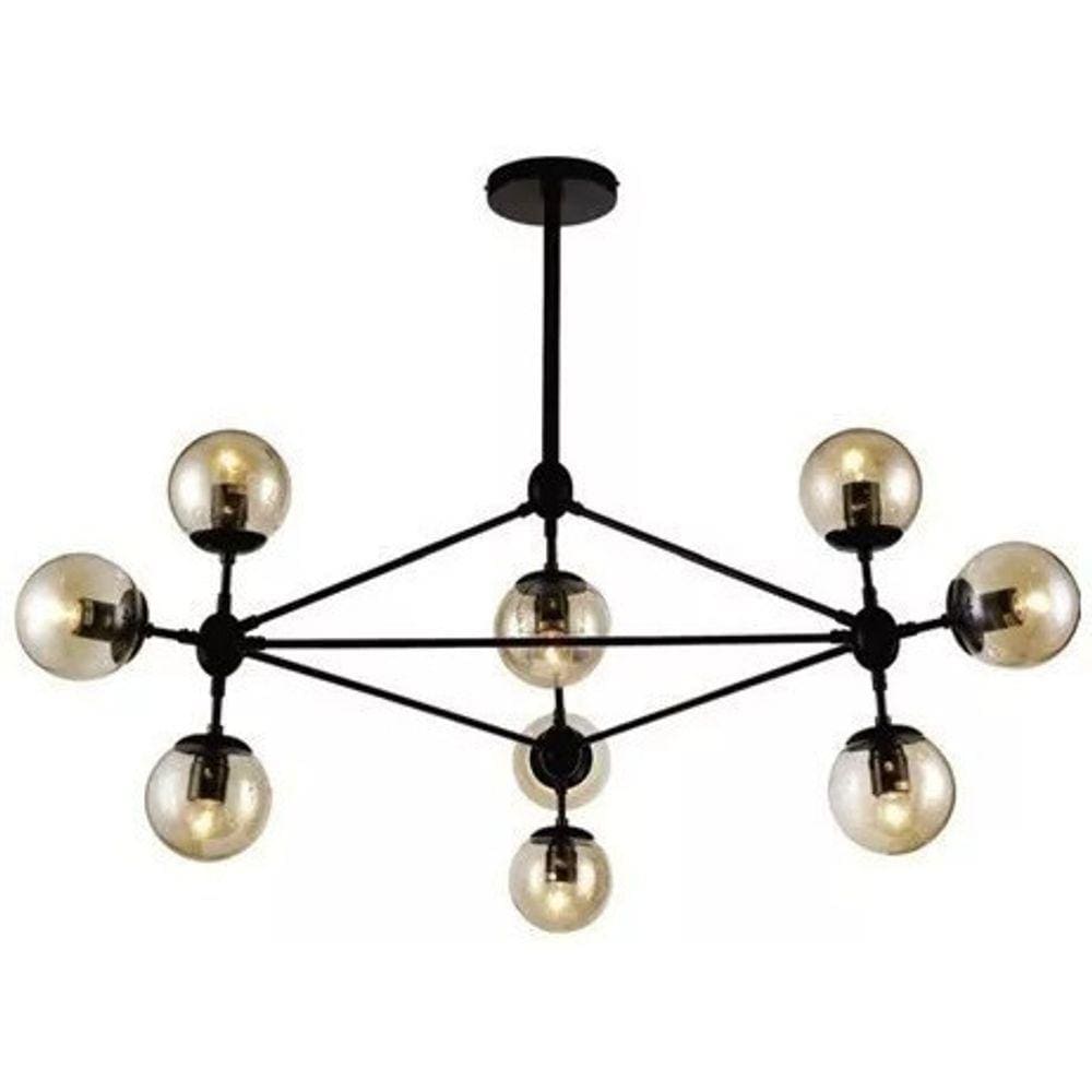 Pendente Volans Metal Preto E Vidro Estilo Sputnik