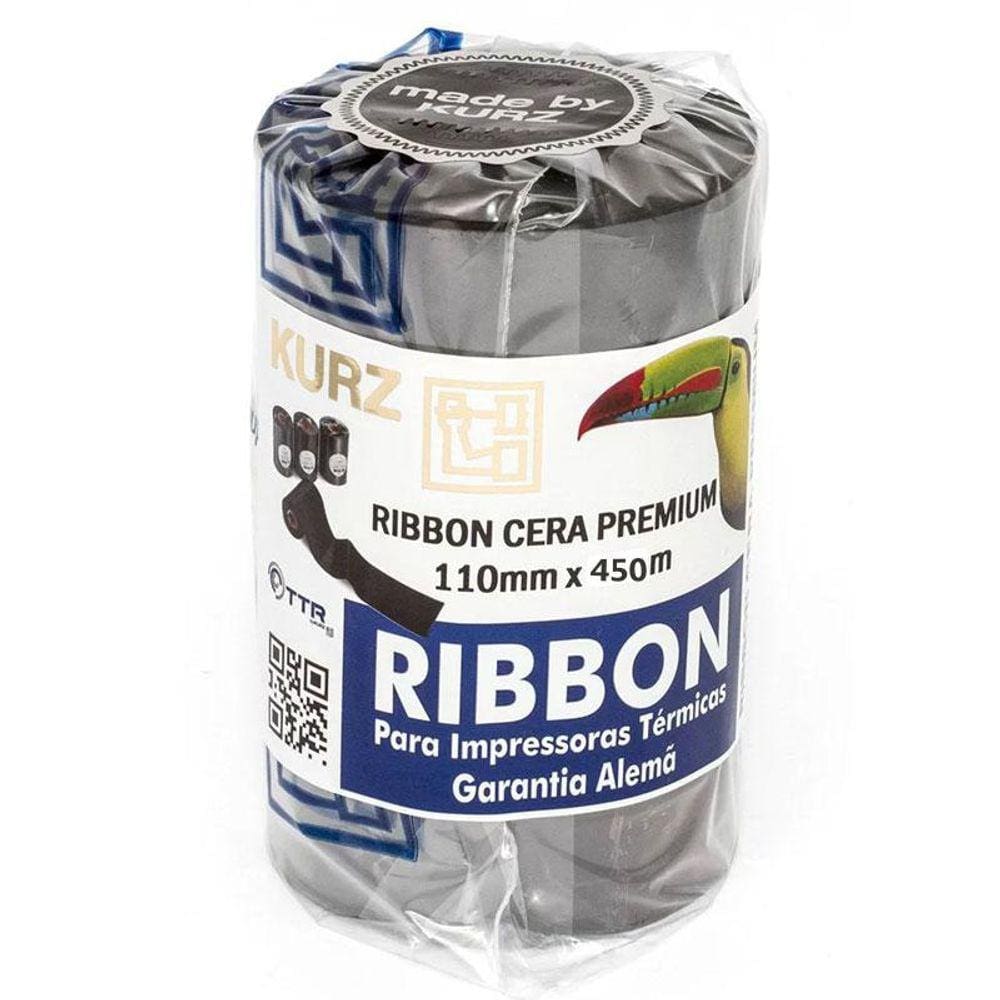 Ribbon cera Premium para impressora térmica 110mmx450m Pct com 1 rolo Kurz