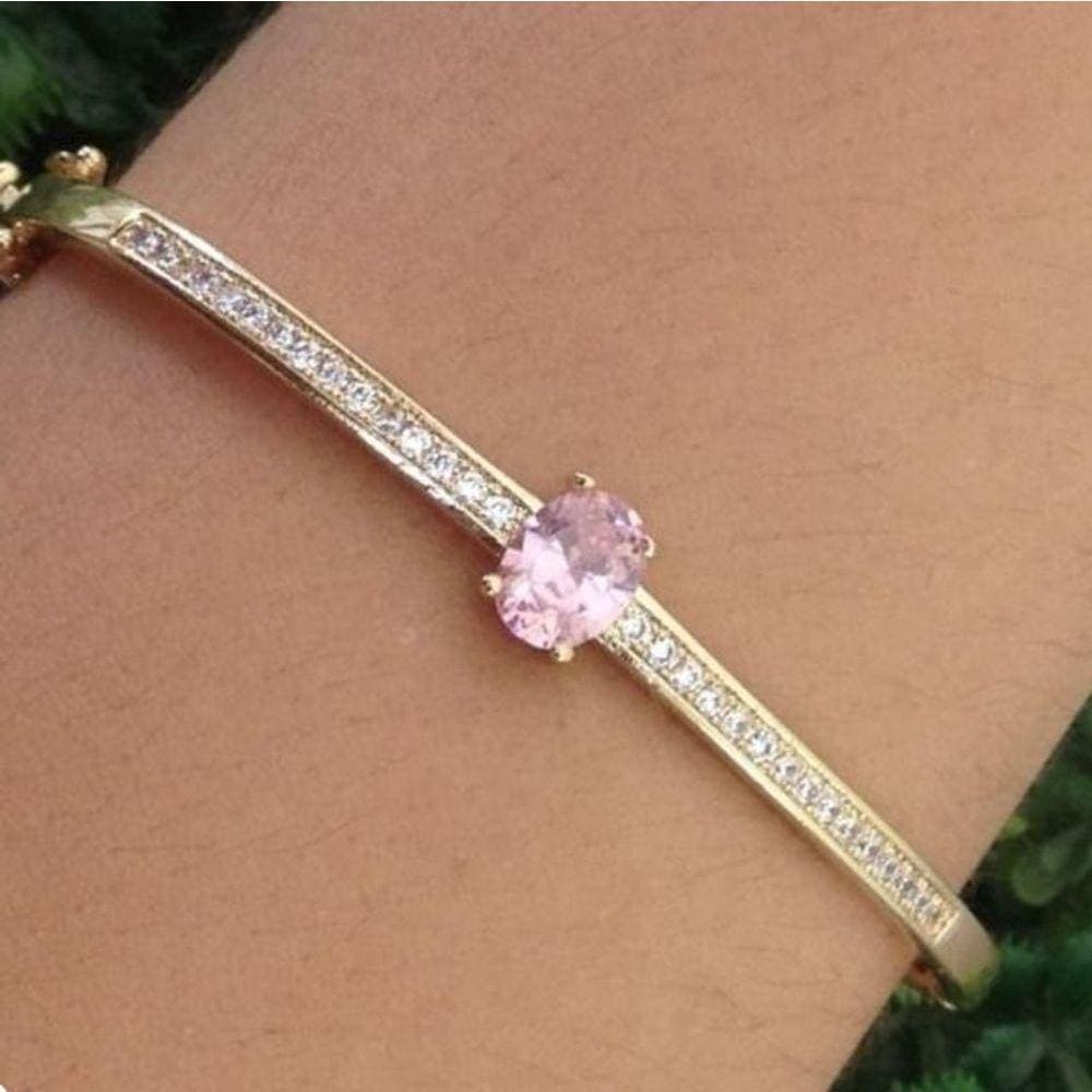 Bracelete Cravejado Luxo Banhado A Ouro 18K