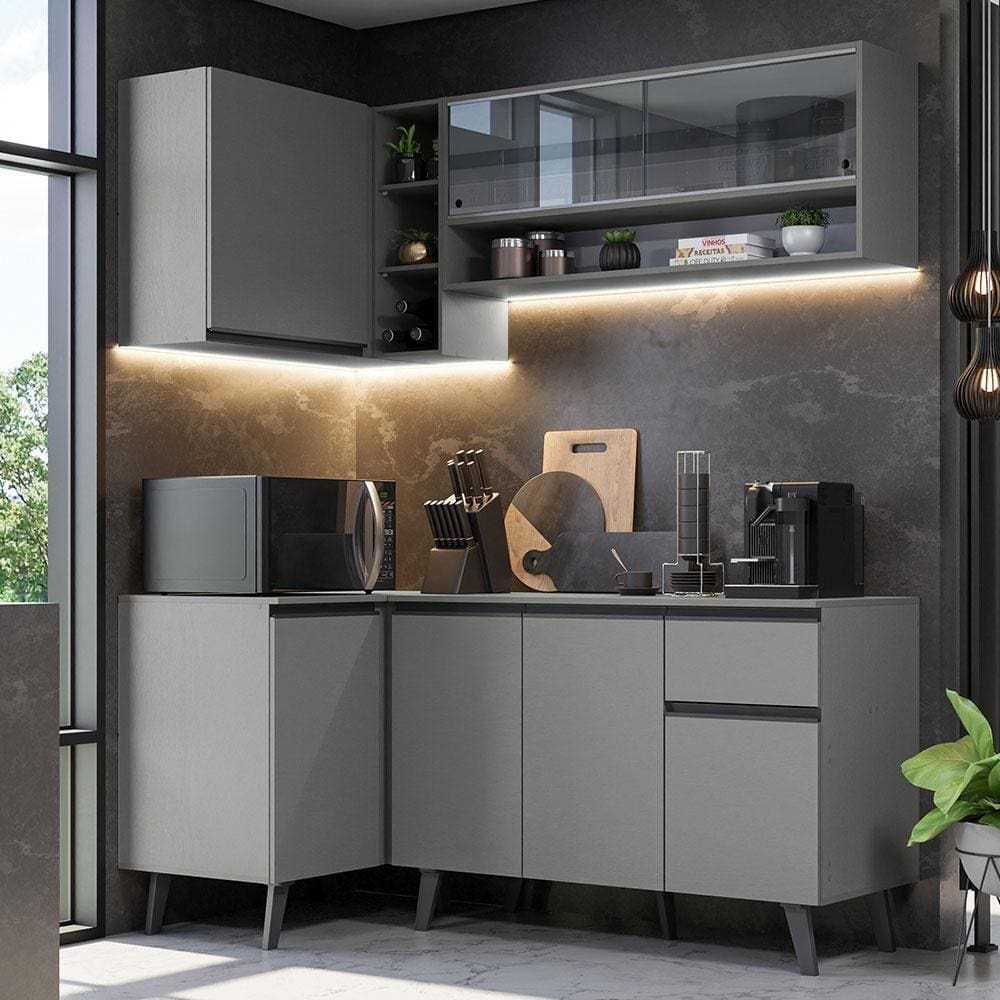 Armário De Cozinha Completa 265cm Cinza Nice 01 Cinza