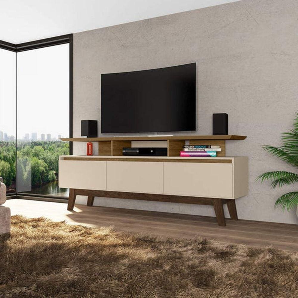 Rack Rubi para TV até 65`` Cinamomo/Off White - Móveis Bechara