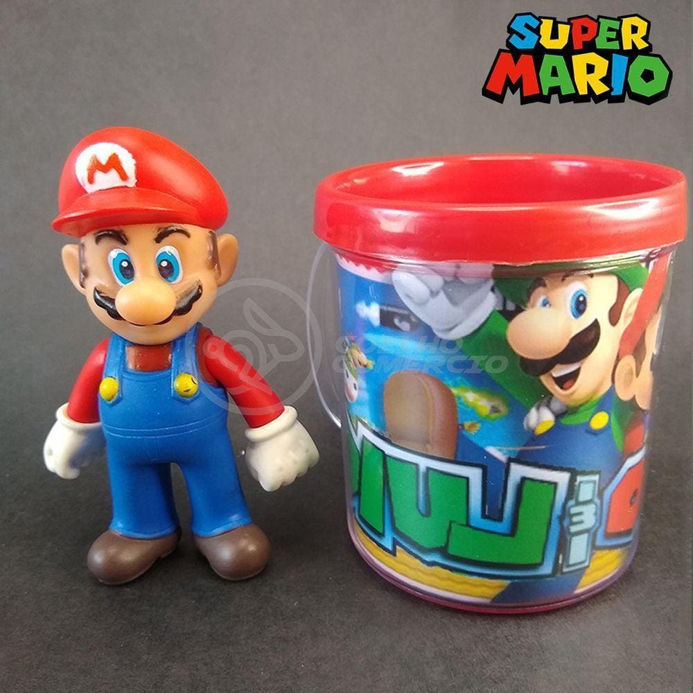 Kit Boneco Colecionável Mario Articulado 12Cm + Caneca 350Ml
