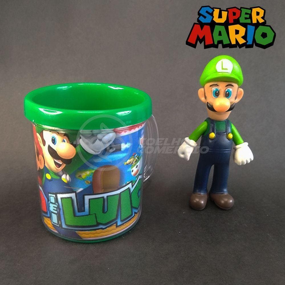 Kit Boneco Colecion. Luigi Super Mario 13Cm + Caneca Branco