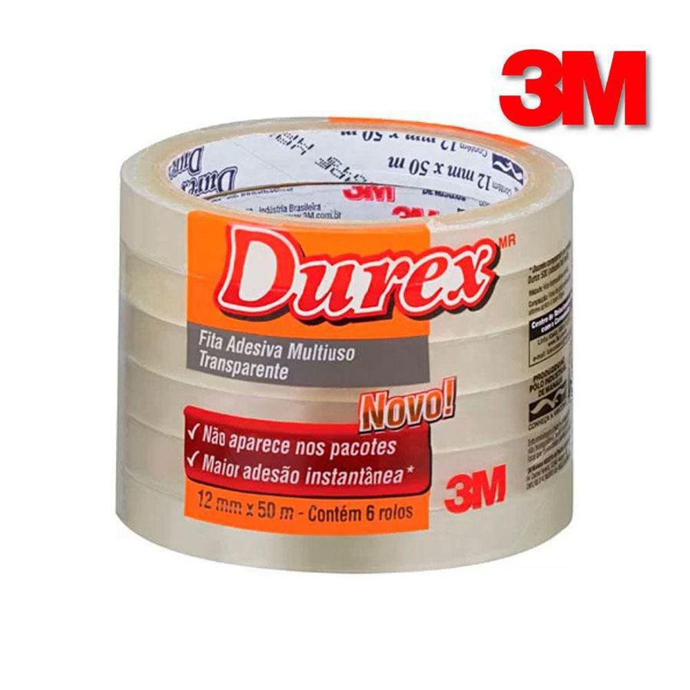 Fita Adesiva Durex Transparente 12 mm x 50 m 6 rolos