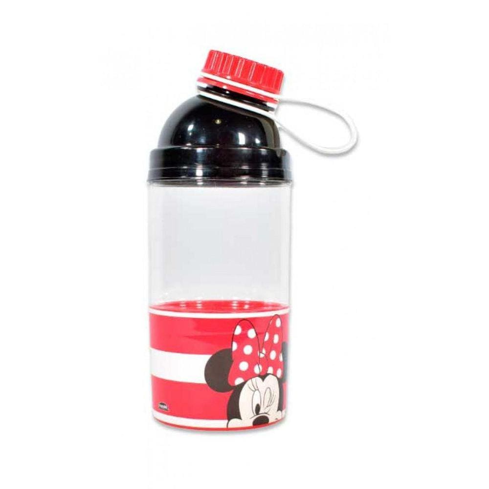 Garrafa 360Ml Tampa Rosca Compartimento Para Lanches Minnie