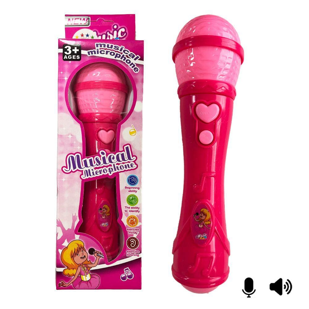 Microfone Infantil Rosa Voz de verdade Toca Musica Brinquedo