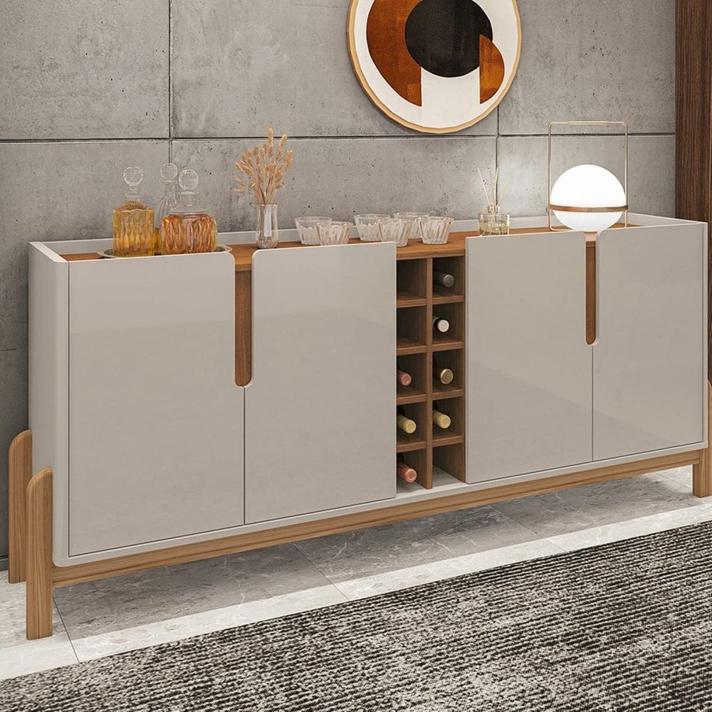 Buffet Aparador 190cm 4 Portas com Adega Lizz Casa D Off White/Cedro
