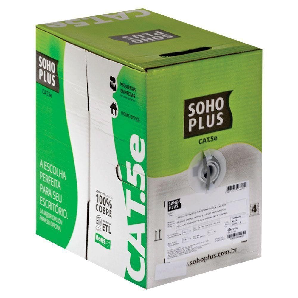 Cabo Lan U/Utp Cat.5E 24 Awg 4 Pares Cmx 305M Cinza 100% Cob